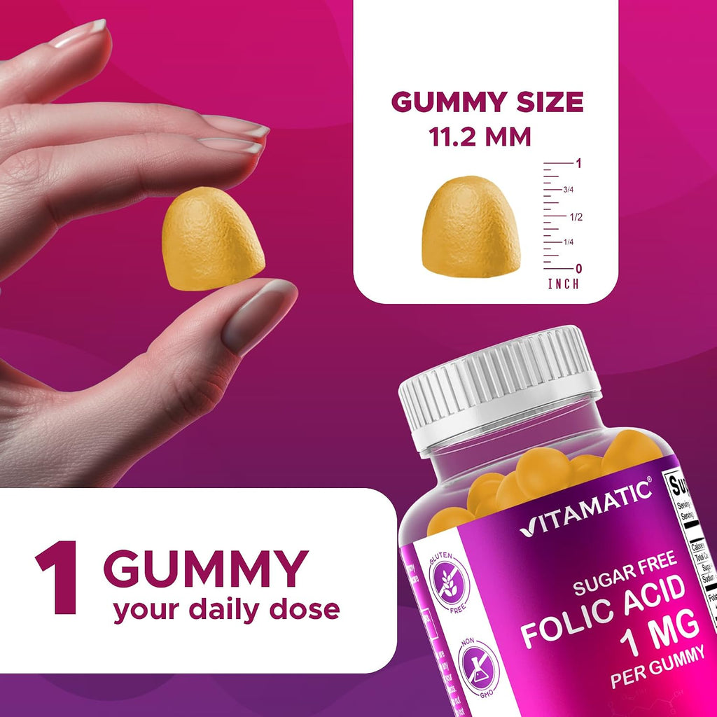 Vitamatic Ácido Fólico Gummies 1000 mcg (1 mg) - 120 Gummies Veganas