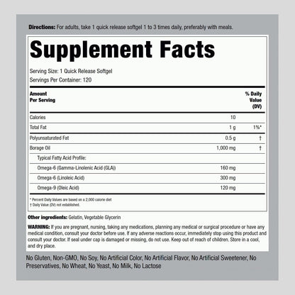 Piping Rock Aceite de Borraja 1000mg | 120 – Fuente de omega 6 y 9: proporciona ácidos grasos esenciales para el – Image 2