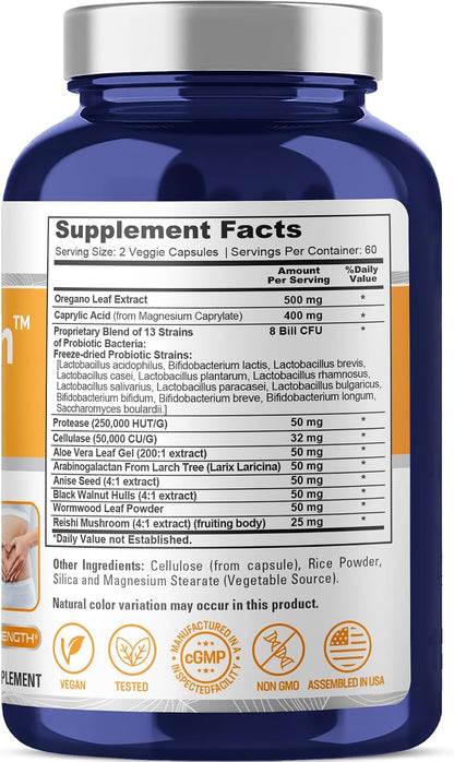 NusaPure CandiHealth Complex Capsules, 500 mg Oregano Leaf & 400 mg Caprylic Acid, 120 Veg Capsules (Non-GMO, Vegan) – Image 2