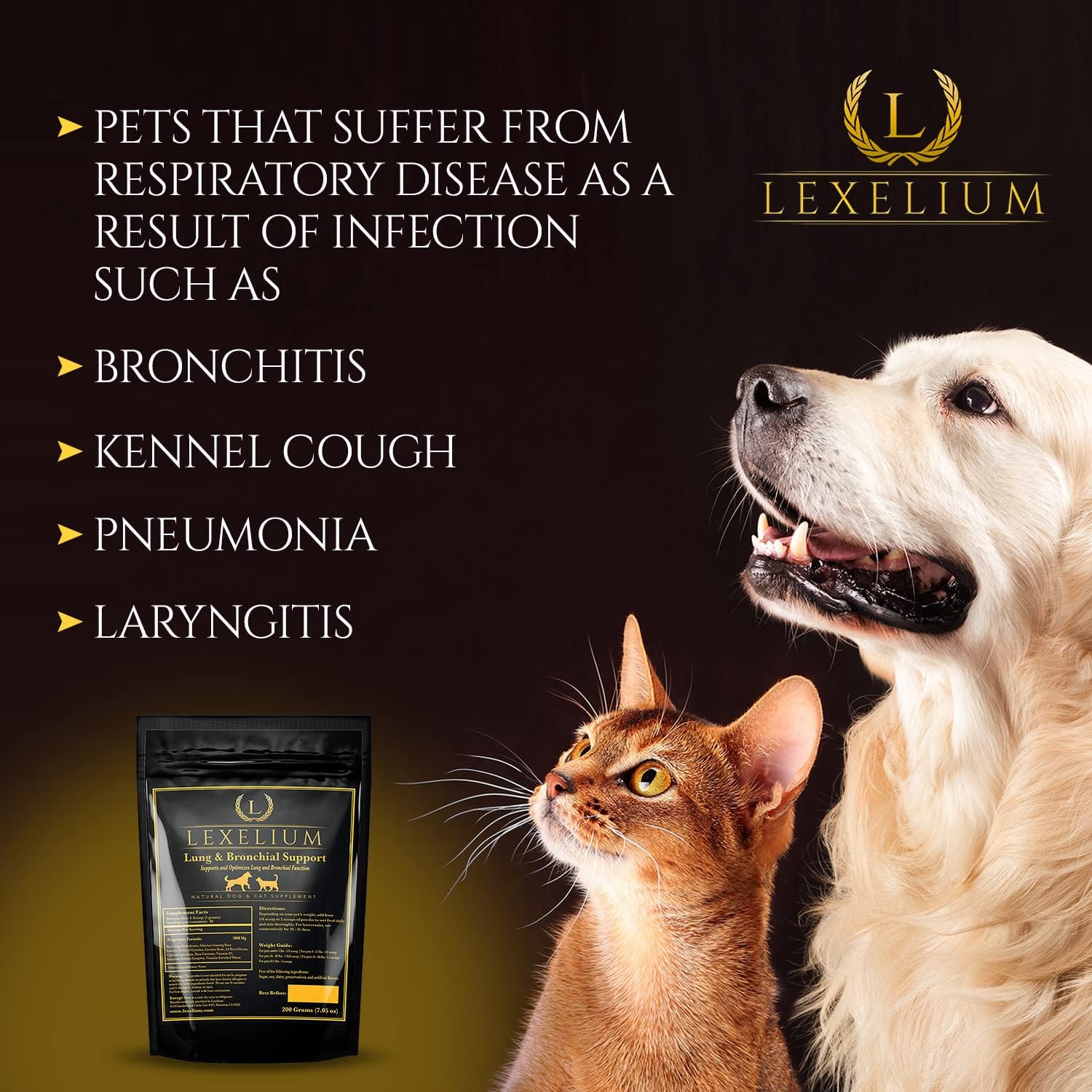 Lexelium Complemento Pulmonar y Bronquial para Perros y Gatos - 200g