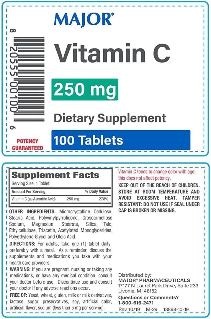 Major Vitamin C – 250 mg – 100 comprimidos – Complemento alimenticio