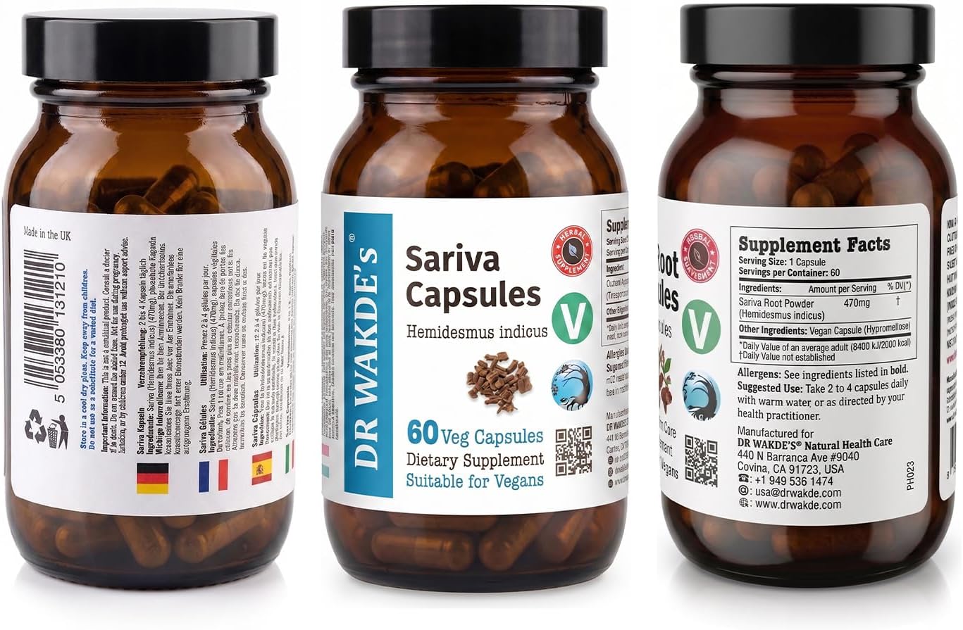 DR WAKDE'S Sariva (Hemidesmus indicus) 60 Cápsulas Veganas - Suplemento Ayurvédico 100% Natural