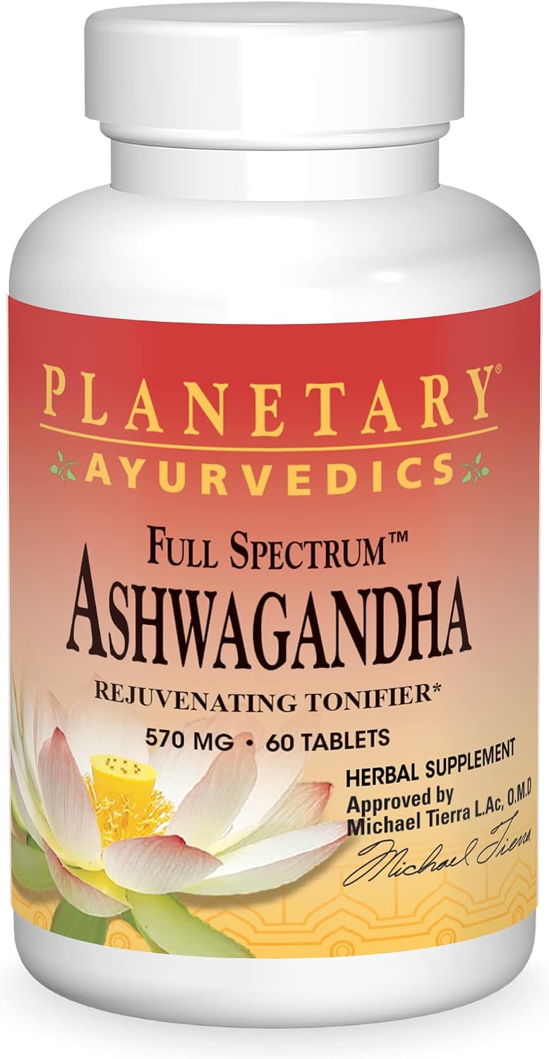 PLANETARY HERBALS Ashwagandha Full Spectrum - Suplemento Nutricional Ayurvédico, 570 mg, 60 cápsulas