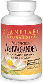 PLANETARY HERBALS Ashwagandha Full Spectrum - Suplemento Nutricional Ayurvédico, 570 mg, 60 cápsulas