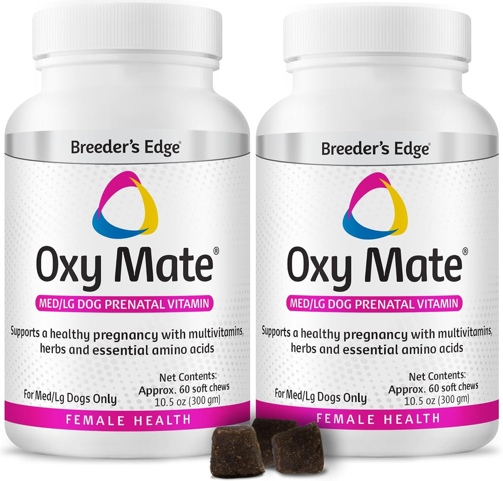 Breeder's Edge Oxy Mate Vitaminas Prenatales para Perros y Gatos - Suplemento Completo con Nutrientes Esenciales - 120 Snacks Blandos