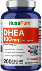 NusaPure DHEA 100mg 200 Cápsulas Vegetales (Vegetariano, No OGM)
