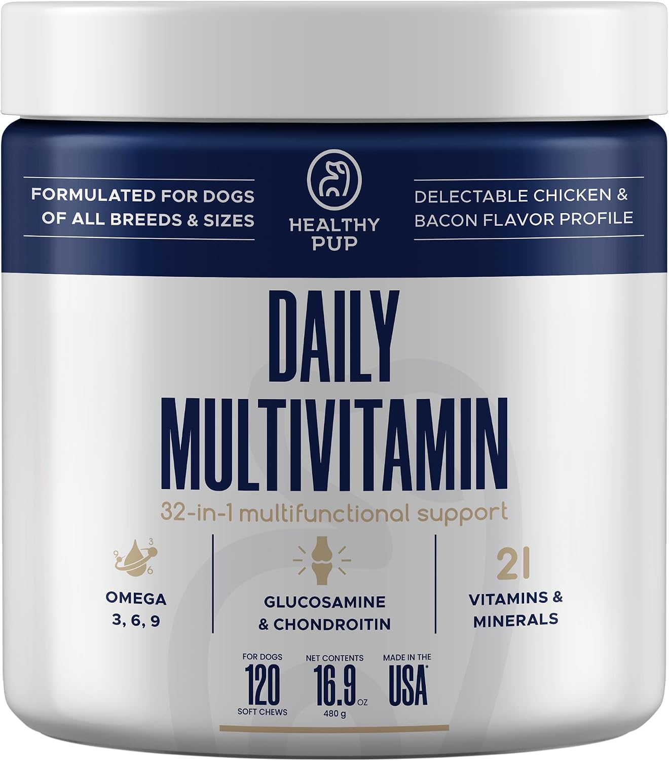 Suplemento multivitamínico para perros - 120 masticables blandos con Omega, Probióticos, Glucosamina y más - para perros pequeños, grandes y mayores