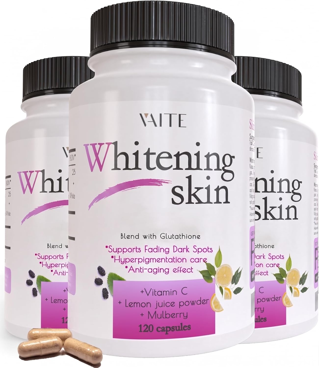 VAITE Glutatión Reducido - 120 Cápsulas (2 Envases) - Suplemento Vegano para el Cuidado de la Piel