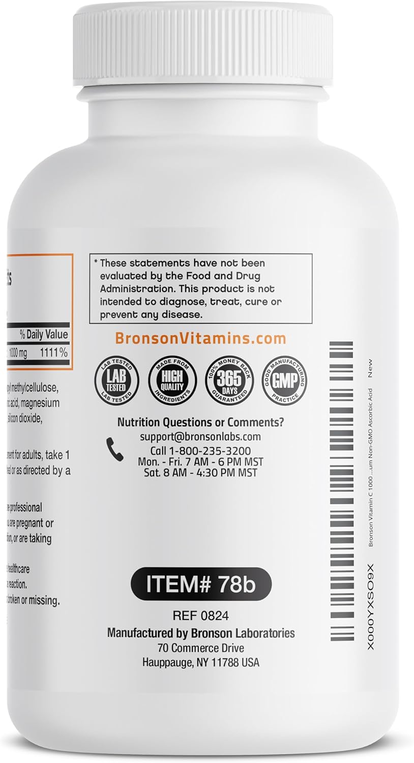 Bronson Vitamin C 1000 mg Sustained Release - Non-GMO Ascorbic Acid - 250 Tablets