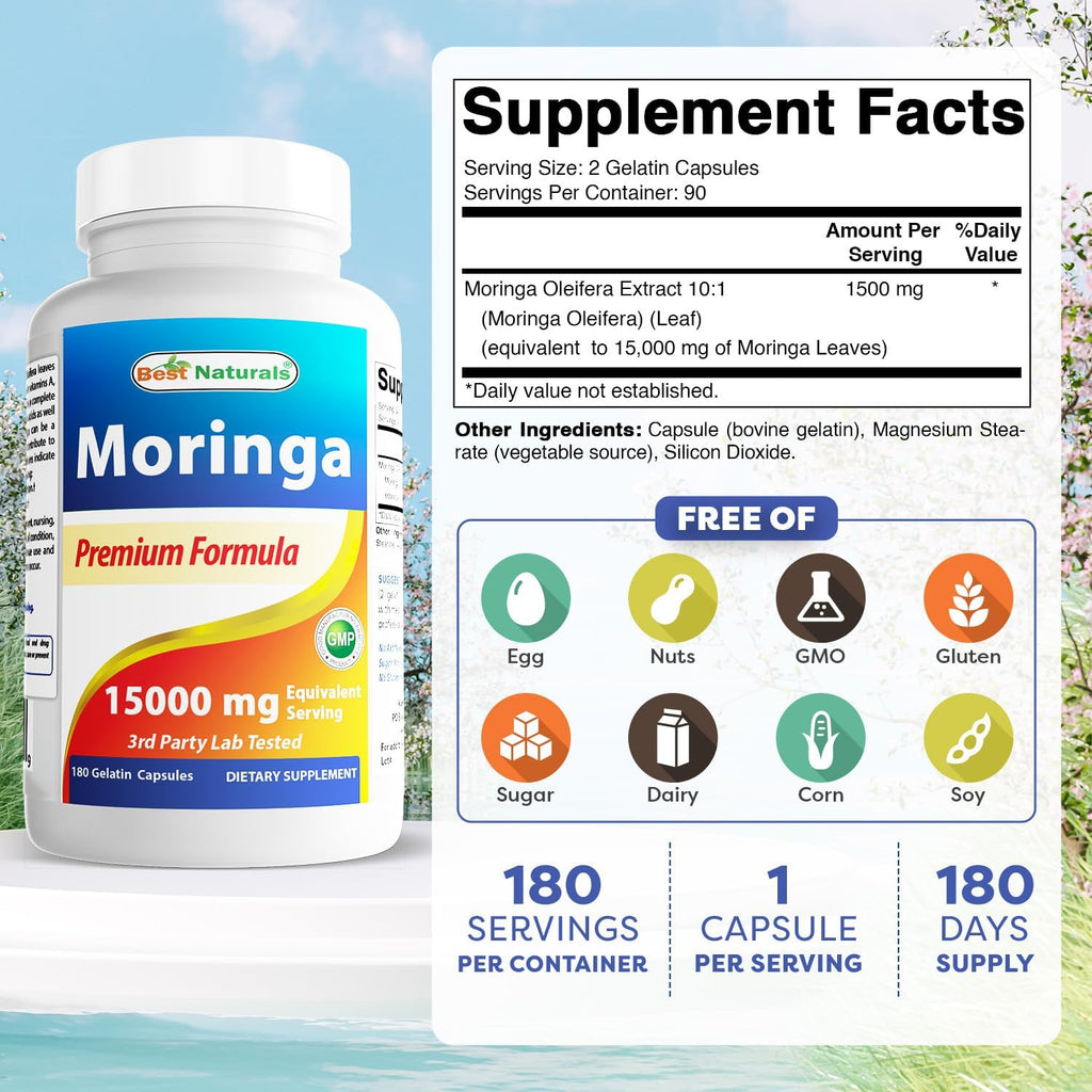 Extracto de Moringa 10:1, 1500 mg, 180 cápsulas - Best Naturals