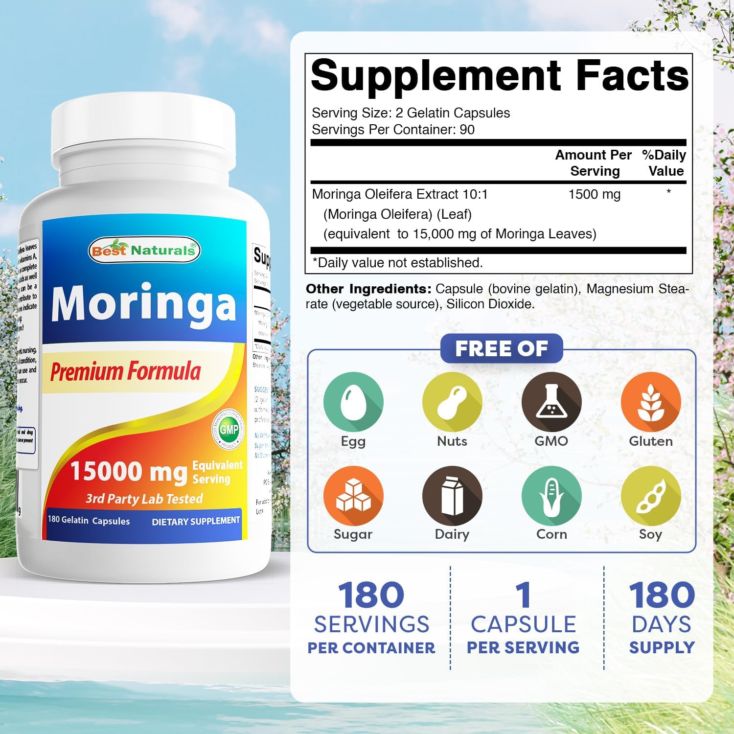 Extracto de Moringa 10:1, 1500 mg, 180 cápsulas - Best Naturals
