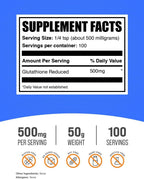 BulkSupplements.com Glutathione Reduced Polvo - 500mg por ración, 50g