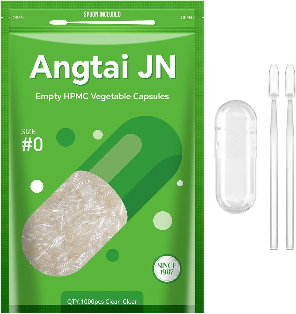 Cápsulas Vacías Veganas Tamaño 0 (100 uds) - Sin Gluten, No GMO, Certificado Halal - Kit de Relleno con 2 Cucharas