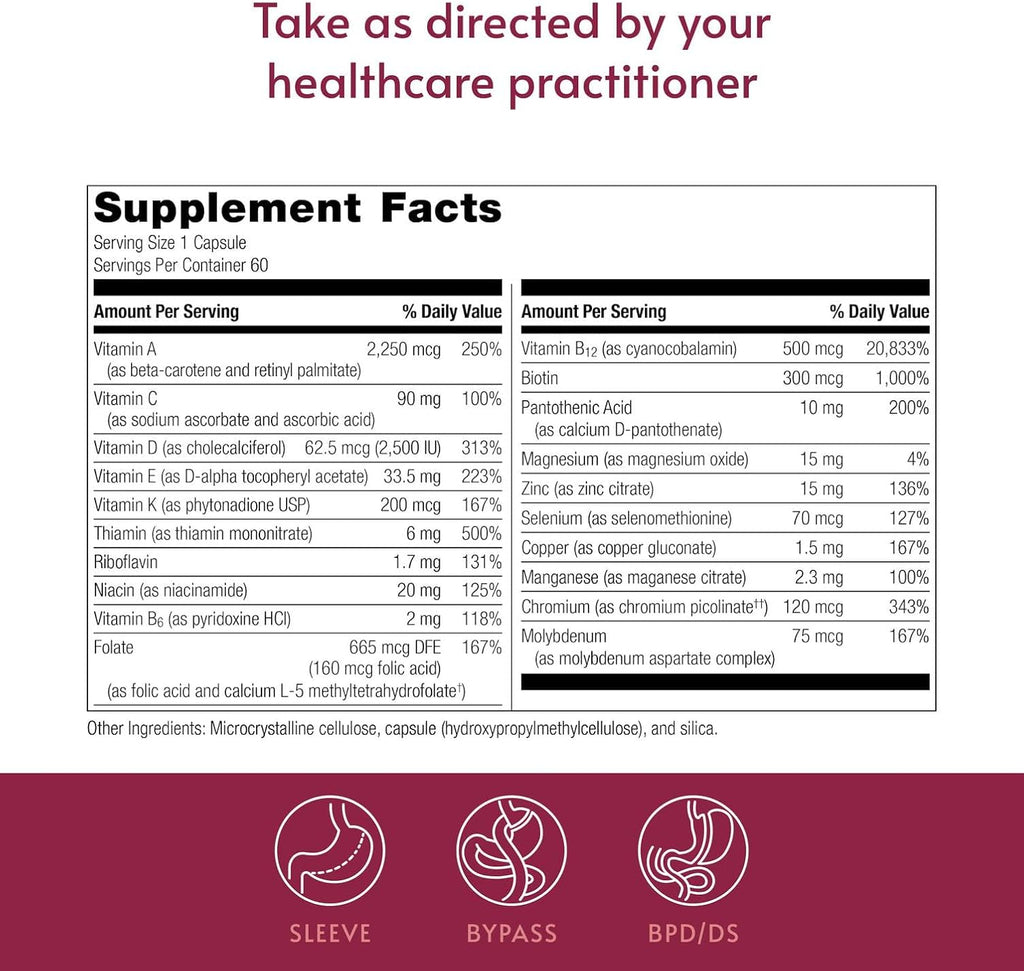 Bariatric Advantage High ADEK Multi - Multivitamínico con Vitaminas A, D, E, K y Minerales Traza - 60 Cápsulas