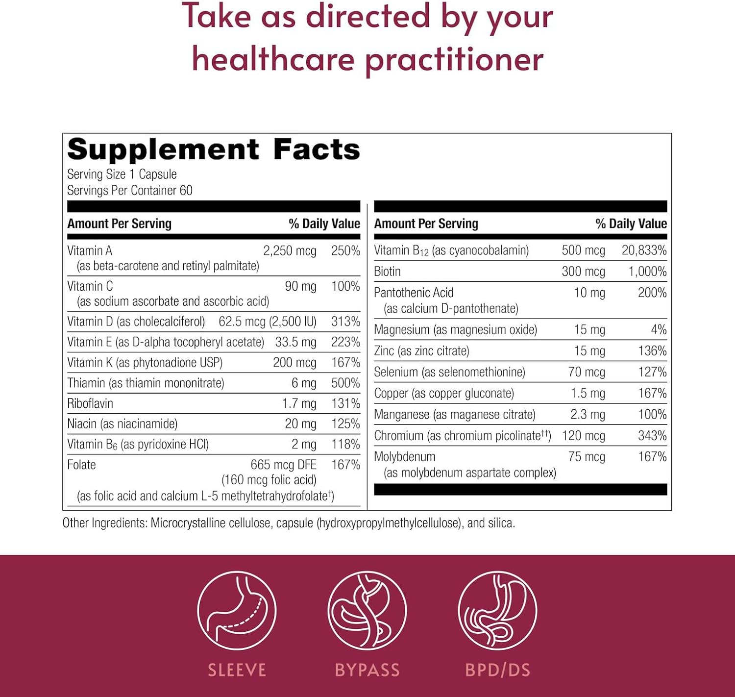 Bariatric Advantage High ADEK Multi - Multivitamínico con Vitaminas A, D, E, K y Minerales Traza - 60 Cápsulas