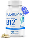 FolateMaxx L-Metilfolato 15mg + B12 Metilcobalamina - 60 Cápsulas - 5-MTHF con B12 para Metilación y Estado de Ánimo