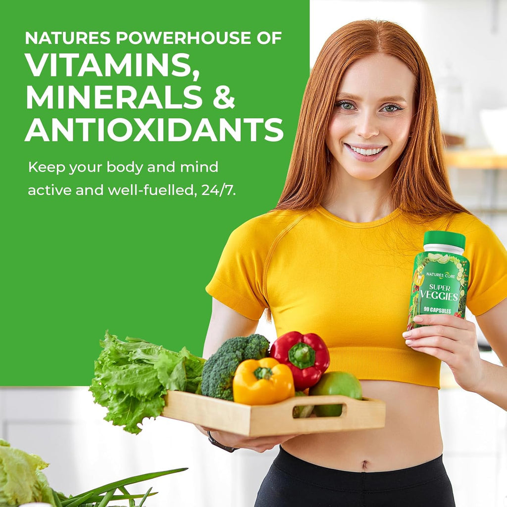 Nature's Core Suplemento de Frutas y Verduras - 360 Cápsulas - 100% Natural, Vegano, Sin Soja