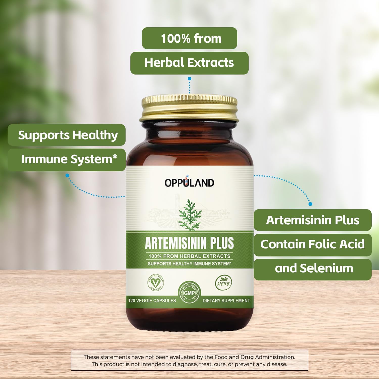 Artemisinin Plus – 100 mg de Artemisa Dulce con Ácido Fólico y Selenio – 120 Cápsulas Veganas