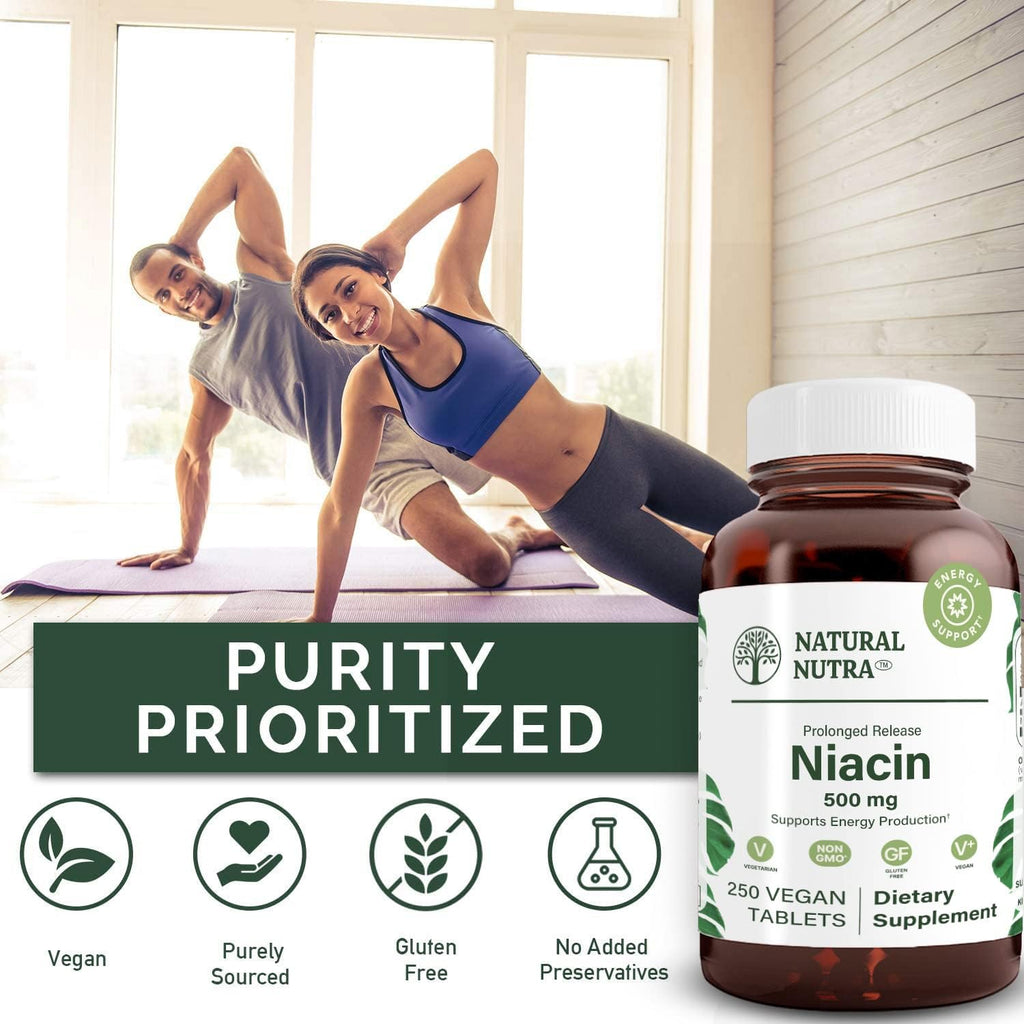 Natural Nutra Niacina 500mg Liberación Prolongada (Vitamina B3) - 250 Comprimidos Veganos