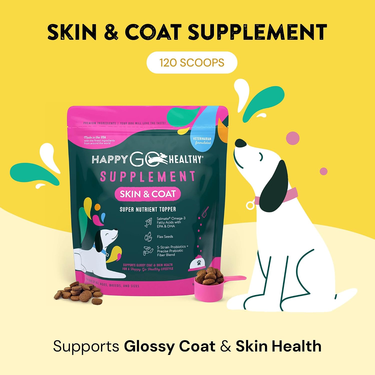 Happy Go Healthy Suplemento para Piel y Pelaje de Perros con Probióticos y Omega 3