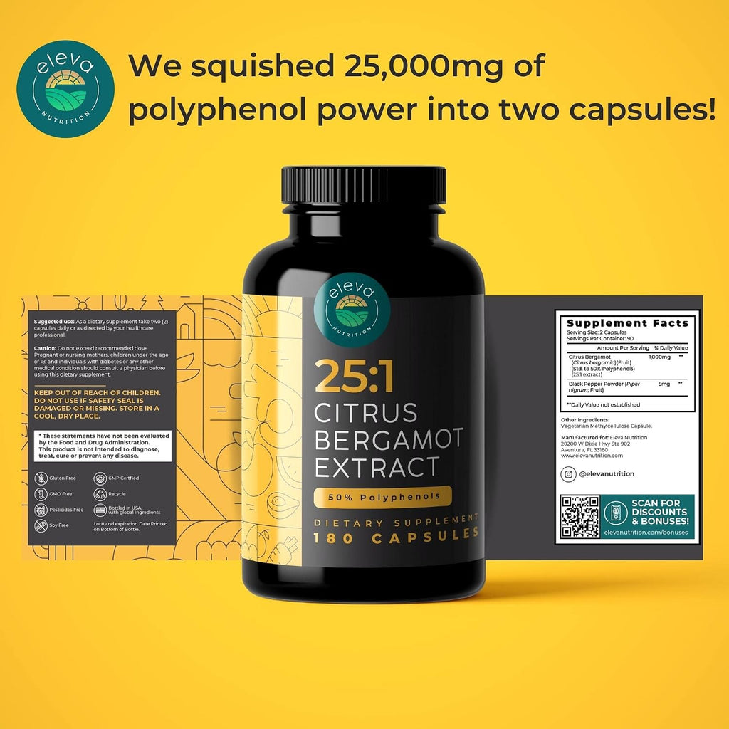 Citrus Bergamot Extract 1000mg – 180 Cápsulas – Eleva Nutrition