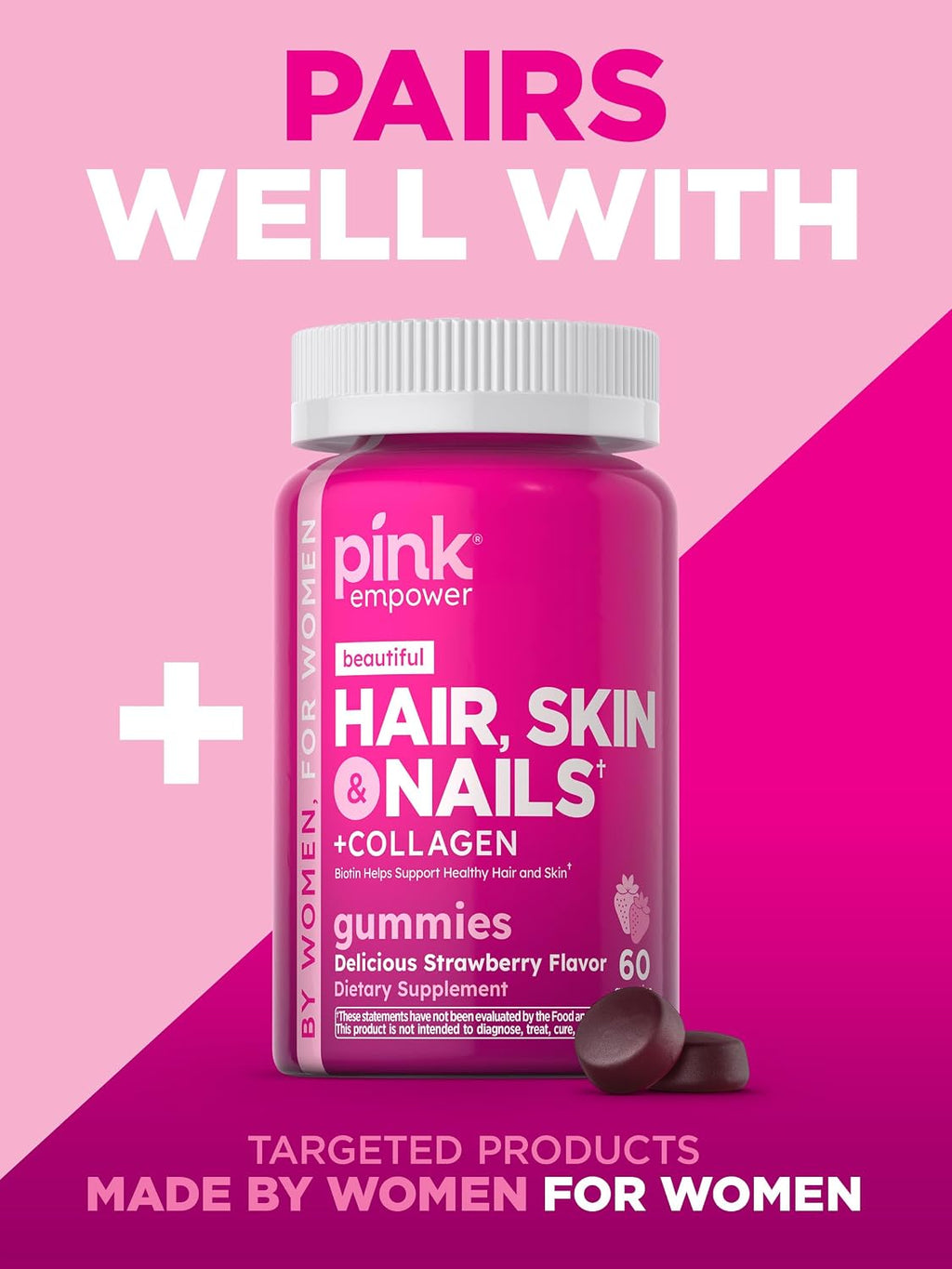 PINK Multivitamínico en Gominolas para Mujeres con Colágeno y Biotina - Sin Gluten y No Transgénico - Sabor Frutos Rojos