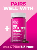 PINK Multivitamínico en Gominolas para Mujeres con Colágeno y Biotina - Sin Gluten y No Transgénico - Sabor Frutos Rojos