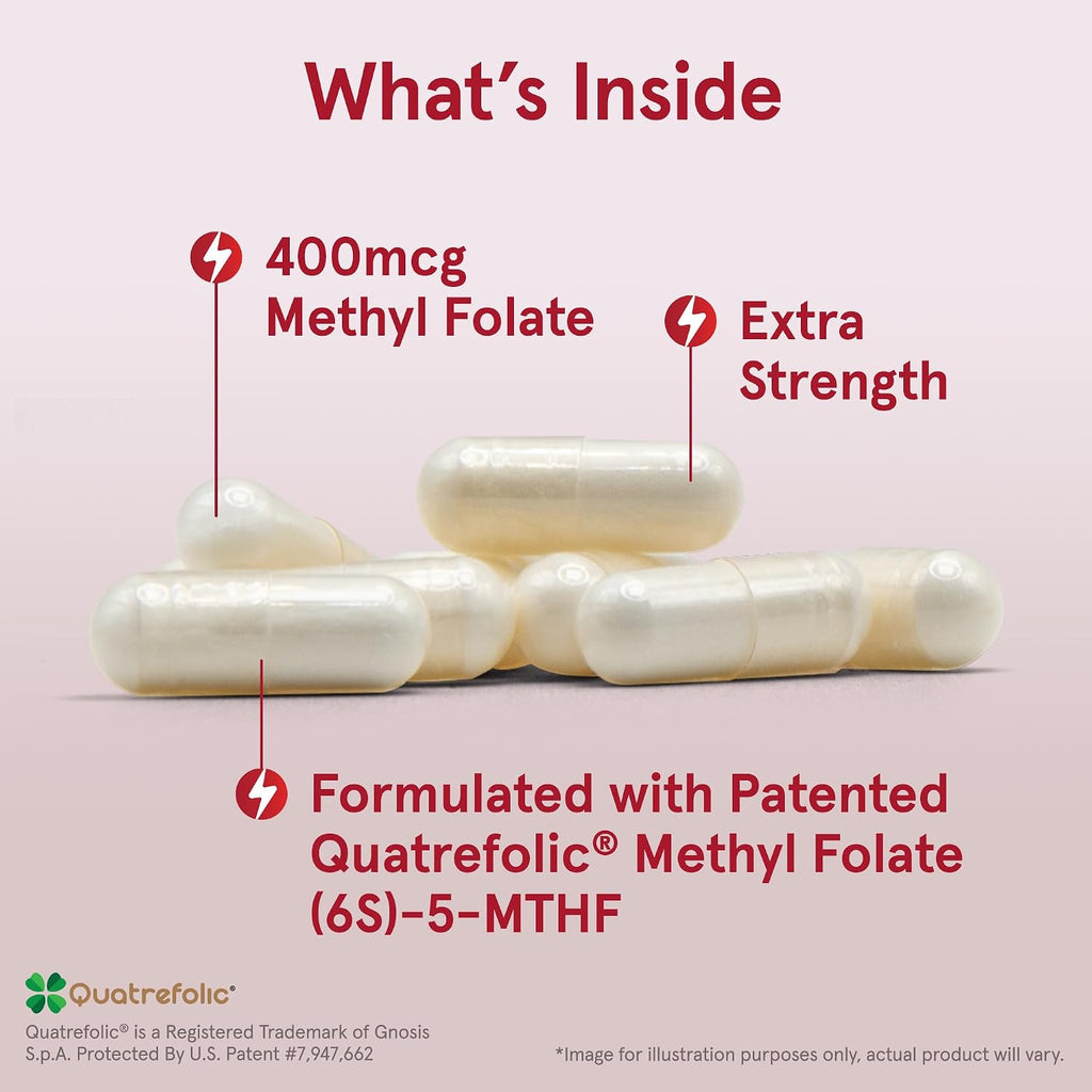 Jarrow Formulas Folato Metilado de Alta Potencia 400 mcg - Metilfolato Activo (5-MTHF), 60 Cápsulas Veganas