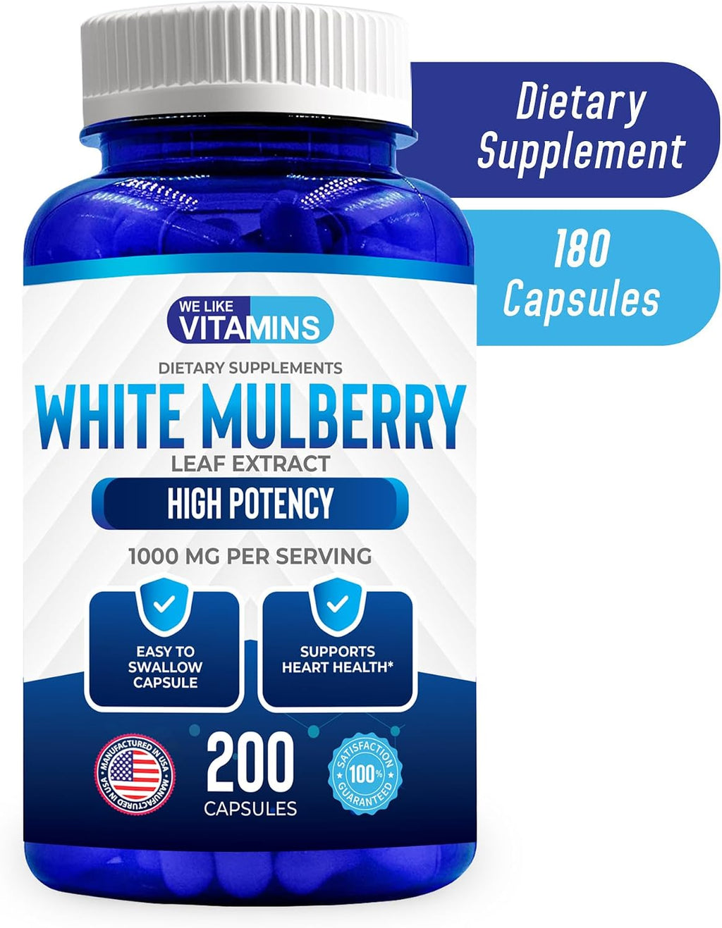 White Mulberry 1000mg 200 Cápsulas Veganas – Extracto de Hoja de Morera Blanca