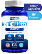 White Mulberry 1000mg 200 Cápsulas Veganas – Extracto de Hoja de Morera Blanca