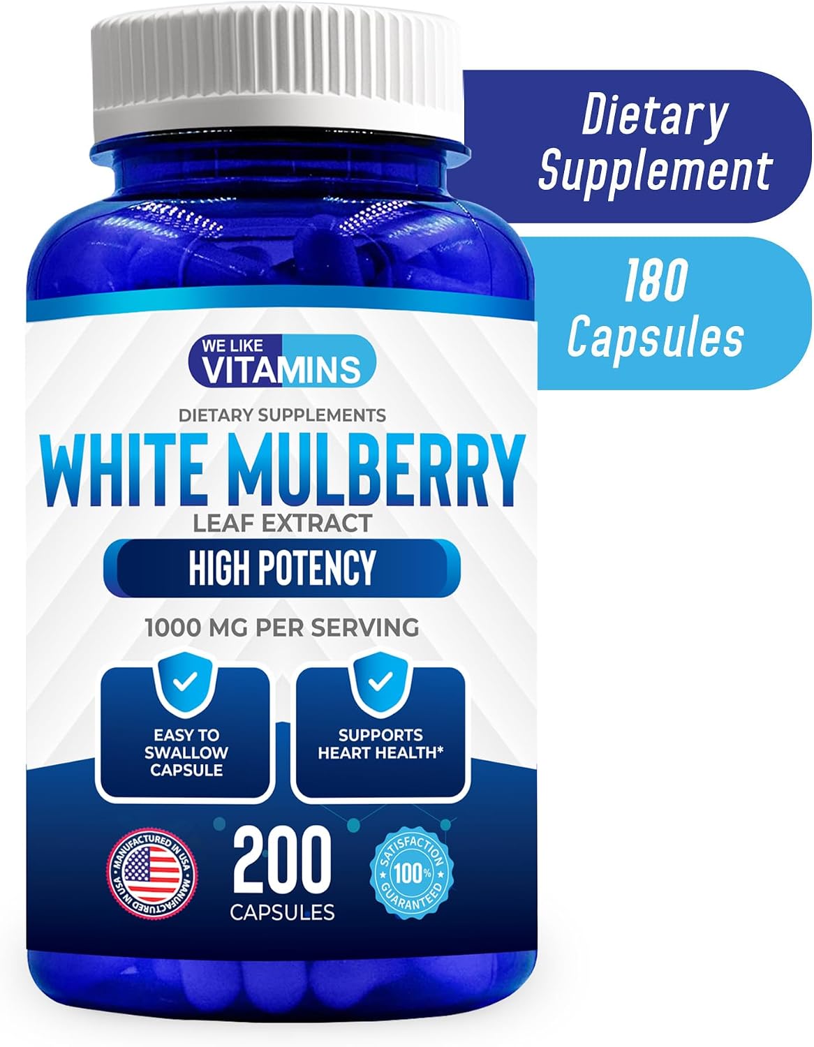 White Mulberry 1000mg 200 Cápsulas Veganas – Extracto de Hoja de Morera Blanca