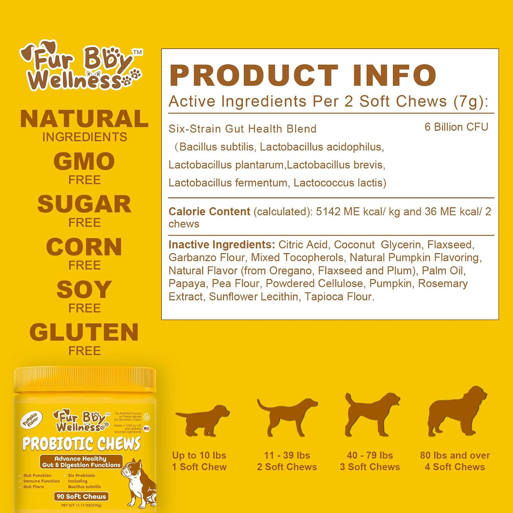 Probióticos Vet Strength para Perros - Alivio Digestivo e Inmunitario - Sabor Calabaza, 90 Masticables