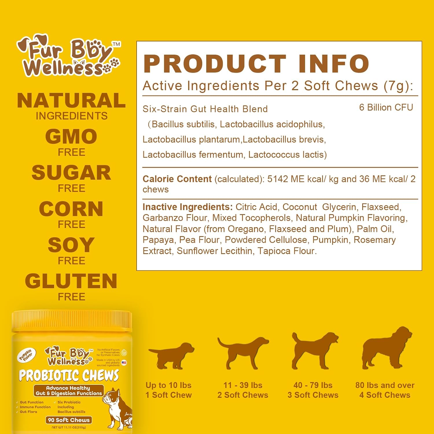 Probióticos Vet Strength para Perros - Alivio Digestivo e Inmunitario - Sabor Calabaza, 90 Masticables