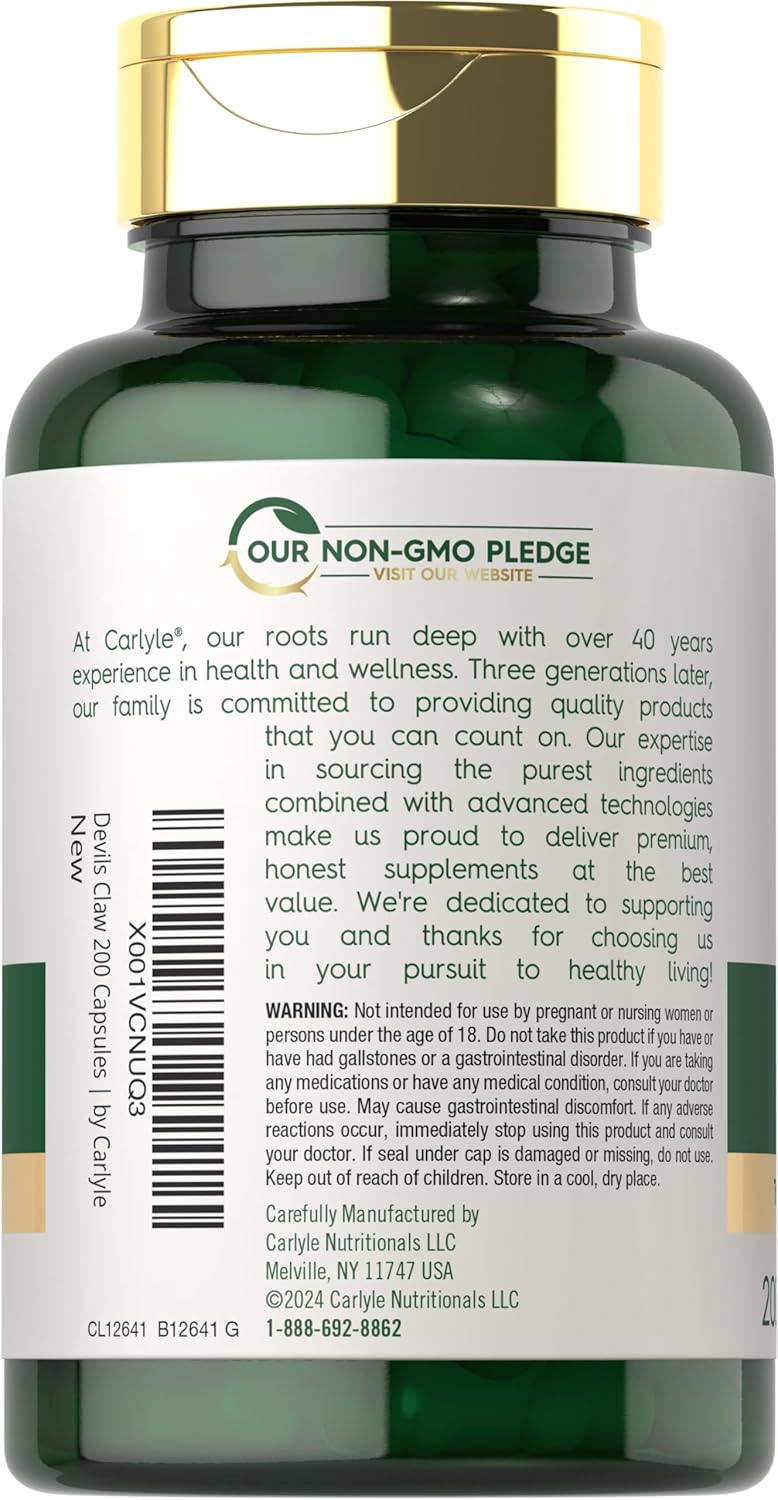 Carlyle Garra del Diablo Suplemento Herbal | 200 Cápsulas | No Transgénico y Sin Gluten