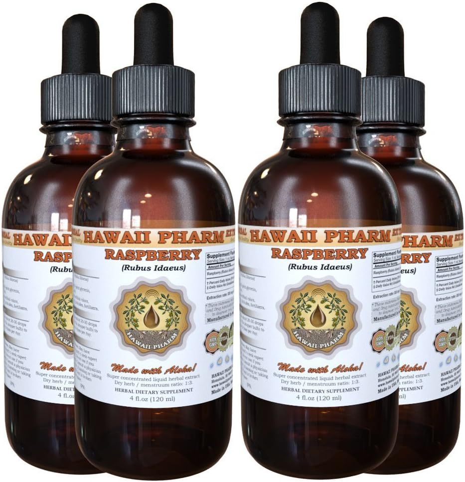 Hawaii Pharm Extracto Líquido de Frambuesa (Rubus idaeus) - Suplemento Herbal, 4x118 ml