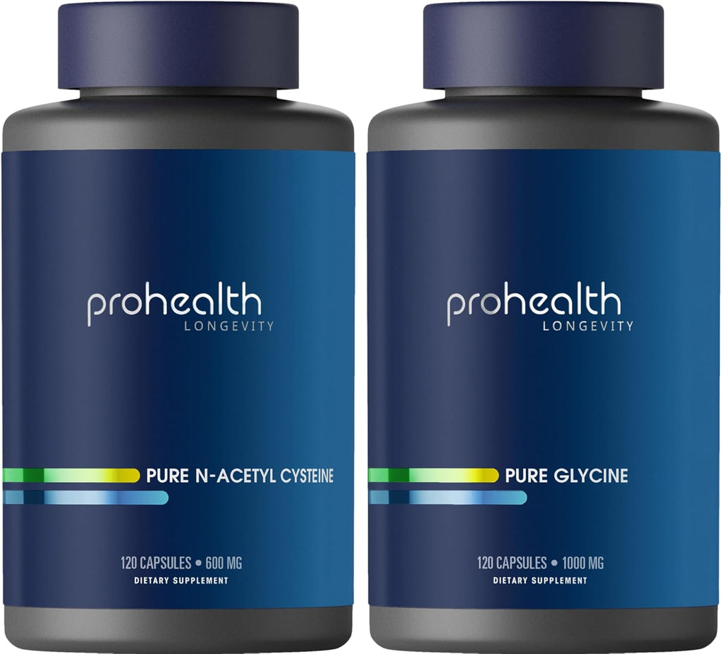 ProHealth Glicina Pura 1000 mg + N-Acetil Cisteína (NAC) Pura 600 mg Pack (120 Cápsulas cada uno)