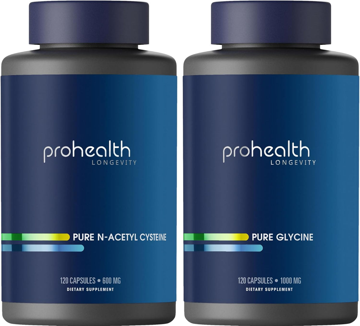 ProHealth Glicina Pura 1000 mg + N-Acetil Cisteína (NAC) Pura 600 mg Pack (120 Cápsulas cada uno) – Image 1