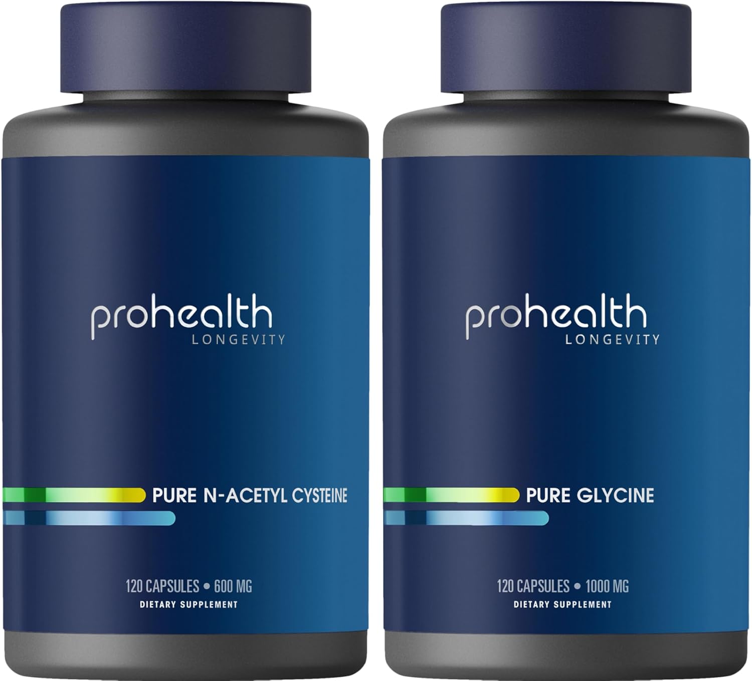 ProHealth Glicina Pura 1000 mg + N-Acetil Cisteína (NAC) Pura 600 mg Pack (120 Cápsulas cada uno)