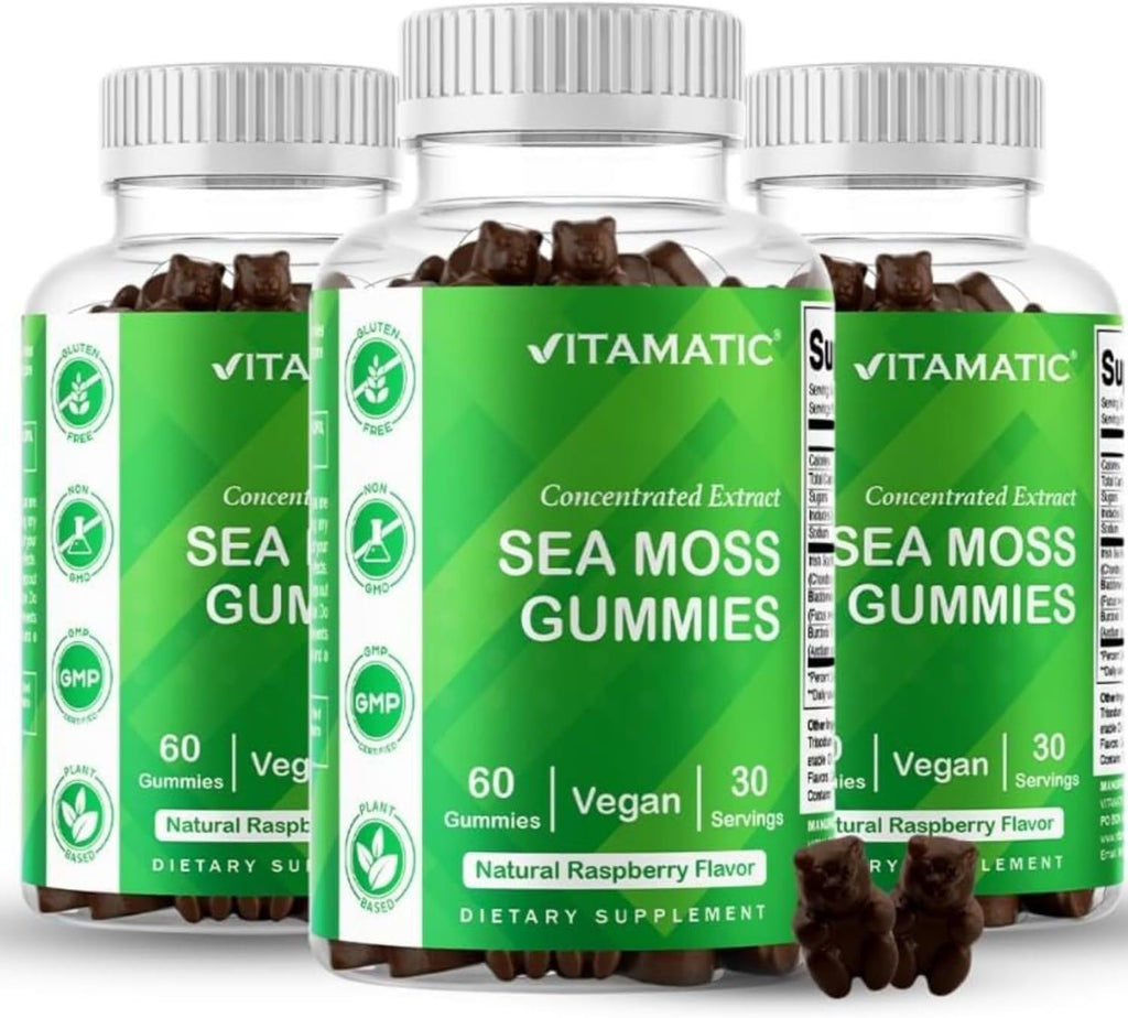Gominolas de Irish Sea Moss con Fucus y Raíz de Bardana - Vitamatic - 180 Gominolas (3 Envases de 60)