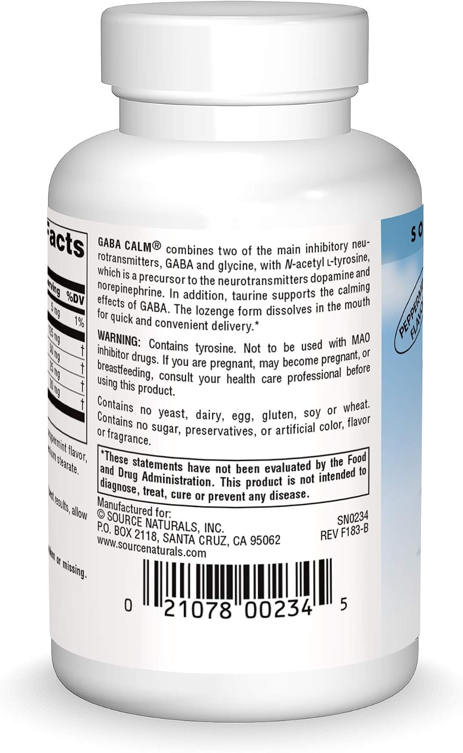 Source Naturals GABA Calm Pastillas de Disolución Rápida Sabor Menta - 60 Unidades