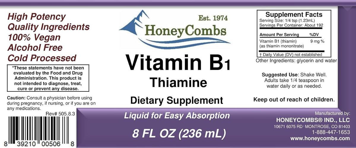 HoneyCombs B1 (Tiamina) Gotas Líquidas, Alta Potencia, 473 ml – Image 4