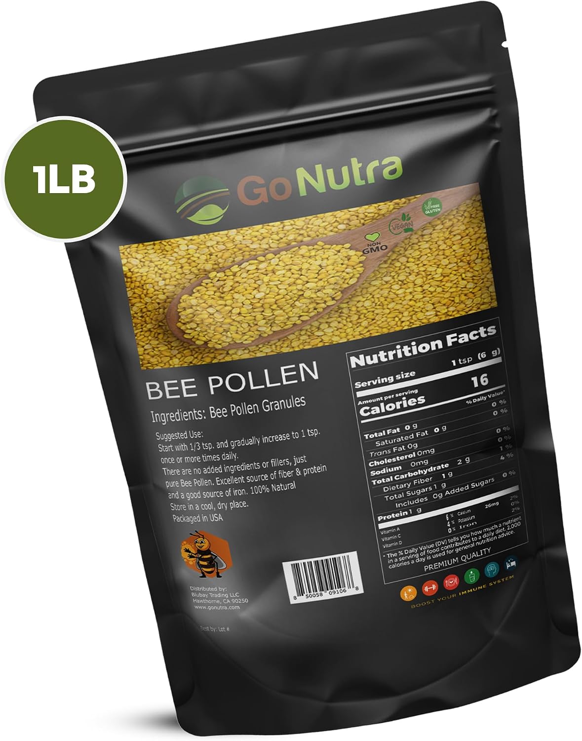 Go Nutra Gránulos de Polen de Abeja Puro - Superalimento Natural (454 g)