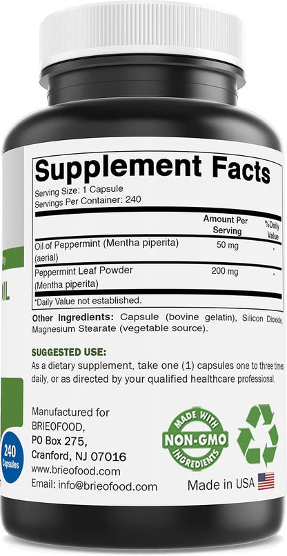 Brieofood Complejo de Aceite de Menta - 250 mg - 240 Cápsulas - Apoya la Salud Digestiva - Sin Gluten y Non-GMO – Image 2