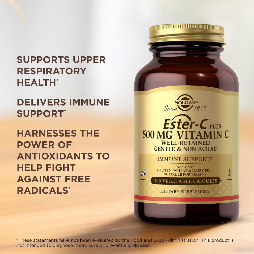 Solgar Ester-C Plus 500 mg Vitamina C (Complejo de Ascorbato) - 100 Cápsulas Vegetales, Paquete de 2 - Antioxidante y Apoyo Inmunológico - No Transgénico, Vegano, Sin Gluten, Kosher - 200 Porciones