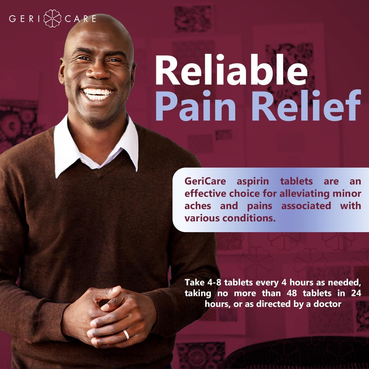 GeriCare Aspirina 81 mg Masticable para Adultos, Alivio del Dolor y Reductor de Fiebre, 36 Comprimidos