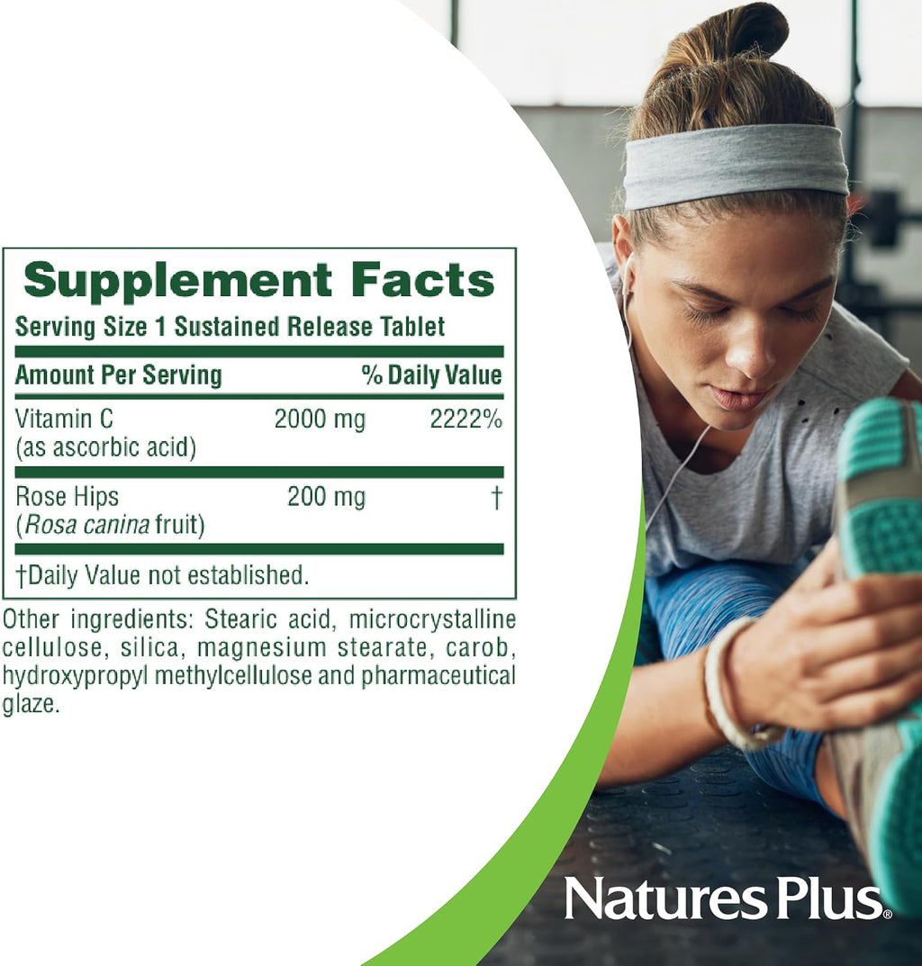 NaturesPlus Ultra-C 2000 mg - 60 Comprimidos - Vitamina C con Escaramujo - Apoyo Inmunológico y Antioxidante - Vegetariano, Sin Gluten