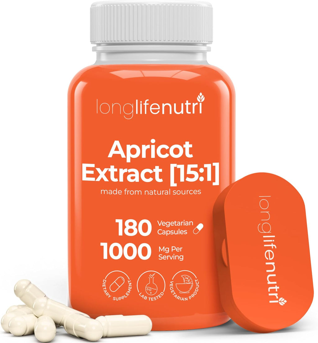 LongLifeNutri Extracto de Albaricoque - Fórmula Avanzada, 1000mg por dosis, 180 Cápsulas Vegetales, 3 Meses de Suministro, No-GMO
