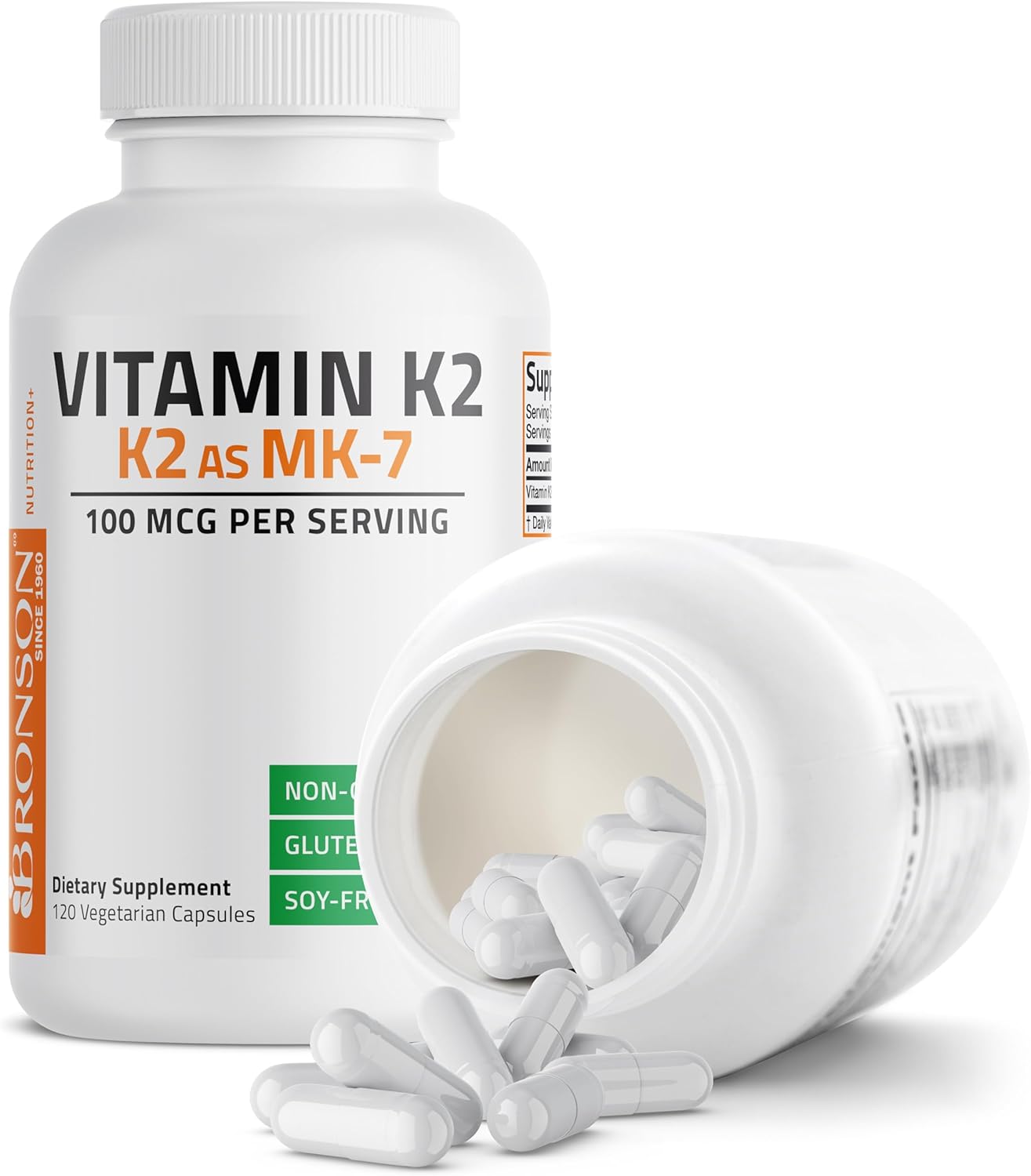 Bronson Vitamina K2 MK-7 Menaquinona 100 mcg, 120 Cápsulas - No-GMO