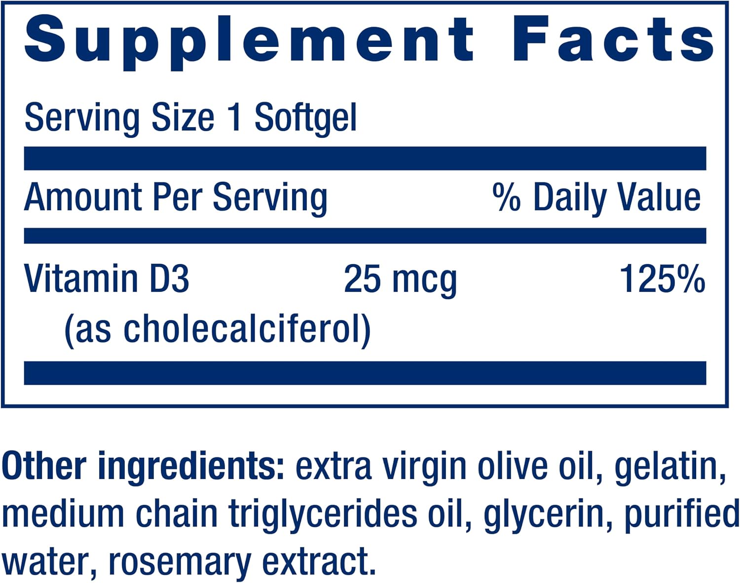 Life Extension Vitamina D3 25 mcg (1000 UI) - 250 Cápsulas Blandas