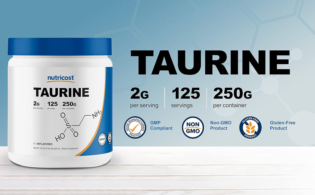 Nutricost Taurine Powder 250 Grams - 125 Servings, 2000mg per Serving